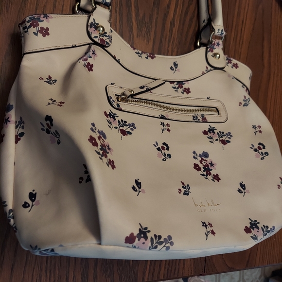 Nicole Miller Zipper Floral Cream Shoulder Large Purse - Picture 4 of 12